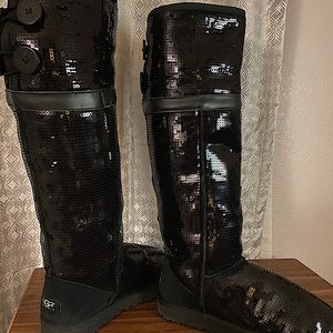 Black Sequin Knee-High UGGs